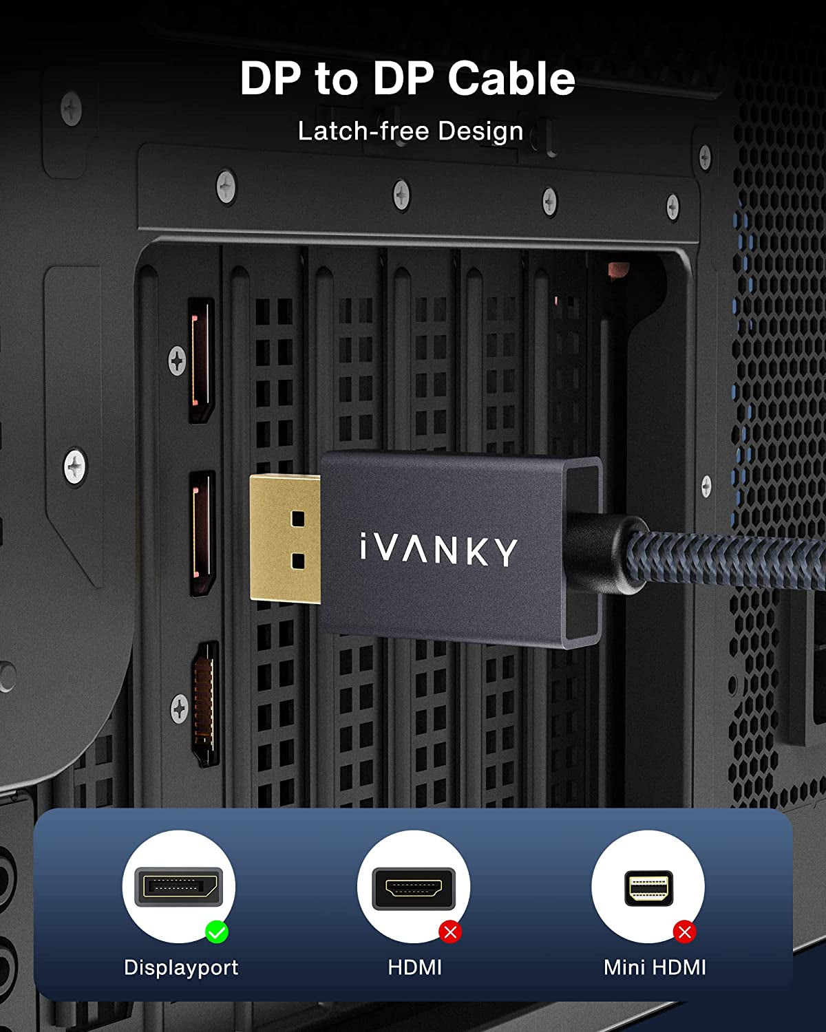 Displayport Cable 6FT/2 Pack, Nylon DP to DP Cord, High Speed 4K Display Port to Display Port 6Ft Cable, Supports 2K@165Hz and 4K@60Hz, DP Cord Compatible with PC, Laptop, TV - 6.6Ft