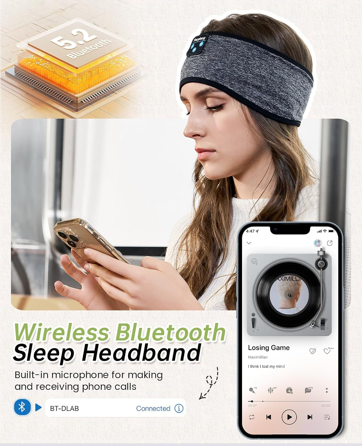 Wireless Sleep Headband with Comfortable Earbuds for Side Sleepers, Sleeping Eye Mask for Women Men Workout Running