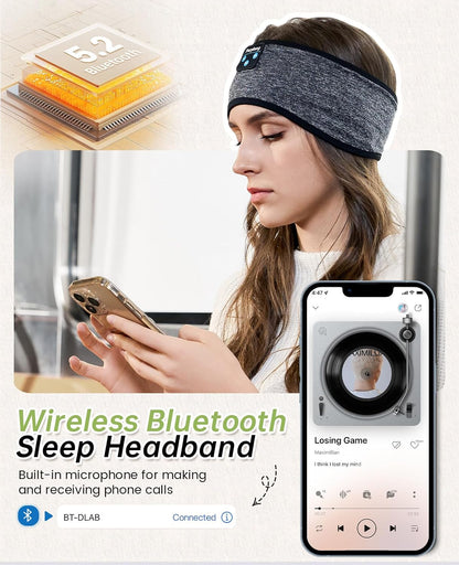 Wireless Sleep Headband with Comfortable Earbuds for Side Sleepers, Sleeping Eye Mask for Women Men Workout Running