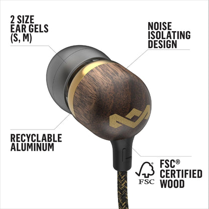 Smile Jamaica: Wired Earphones with Microphone, Noise Isolating Design, and Sustainable Materials, Brass